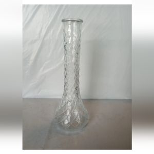 Vintage 4098-4092 Hoosier Glass  22A Diamond Cut Quilted Clear Glass 9" Bud Vase